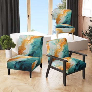 Yellow Teal Abstract Fractal Infinite Ripples - Modern Arm Chair